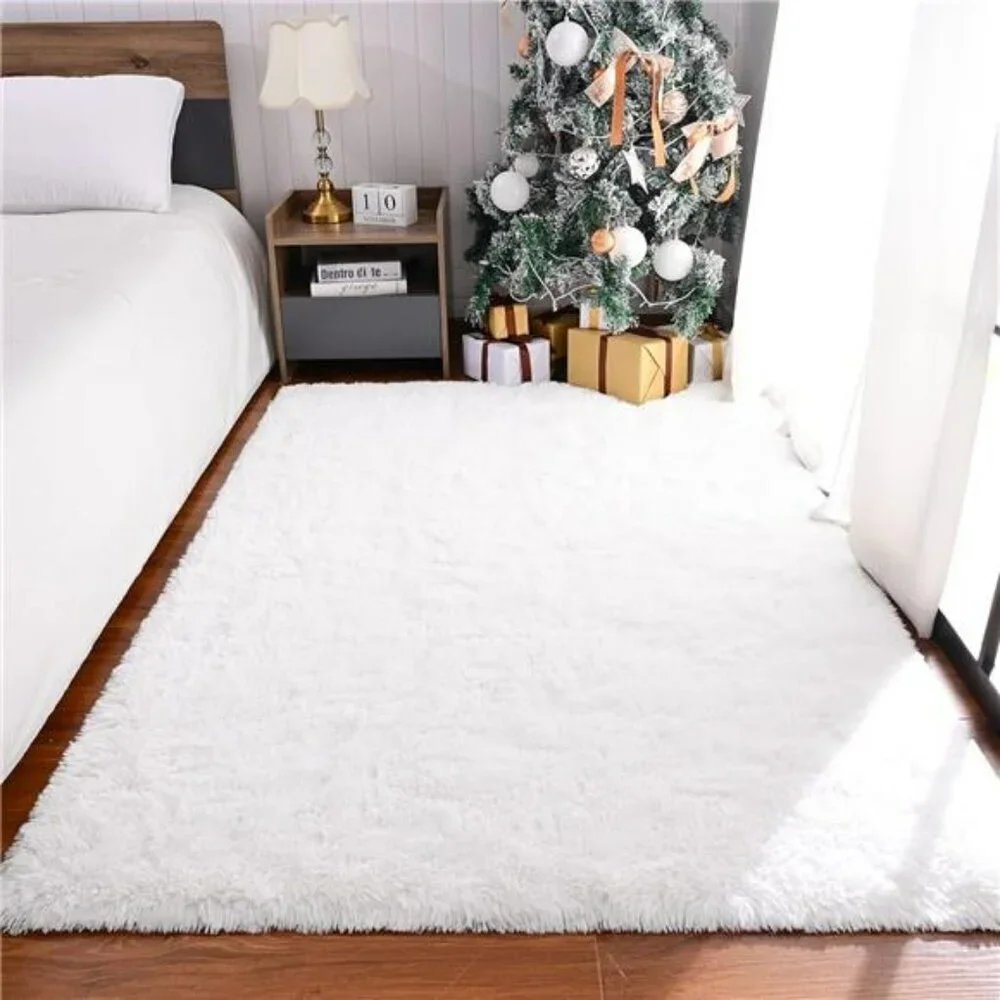 Maxsoft White Fluffy Rug 4x6 Shag Area Carpet Non Slip Plush for Bedroom Dorm